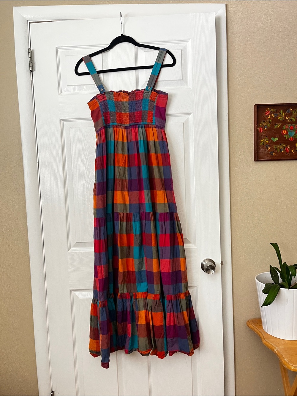 Sezane Millie Multicolor Check Tiered Maxi Dress | Size 36/4 - Picture 4 of 5